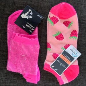 NWT Two pairs pink strawberry / sparkle socks W 8-9